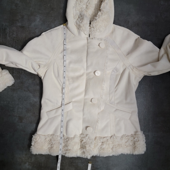 Guess Jeans Cream Sherpa Lined Hooded Jacket Women's Size Large - Picture 8 of 13